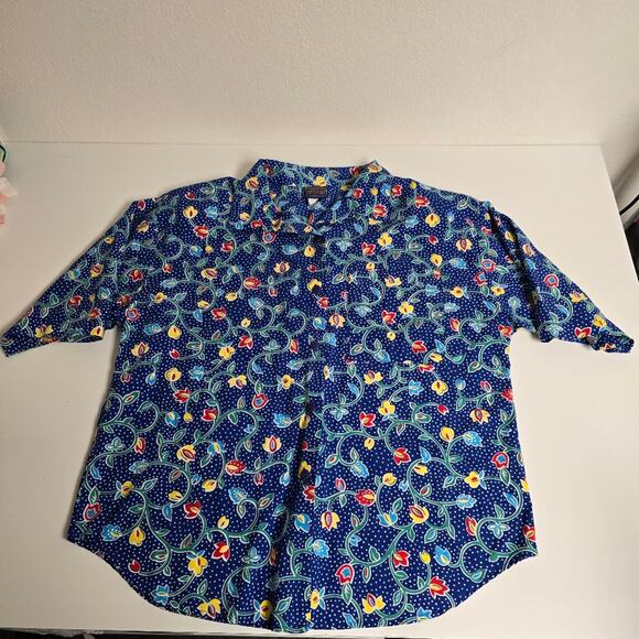 Golden Wings Vintage Colorful Floral Print Button Down Shoulder Pads size 18W - Picture 1 of 9
